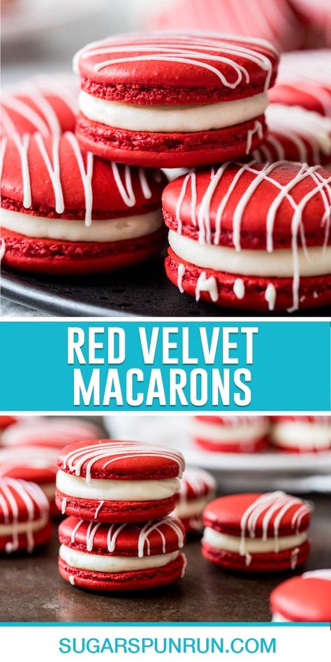 Red Velvet Macarons, Cake Macarons, Macaron Recipes, Kue Macaroon, Macaroon Cookies, Macaron Flavors, Macaron Cookies, French Macaroons, Brownie Desserts