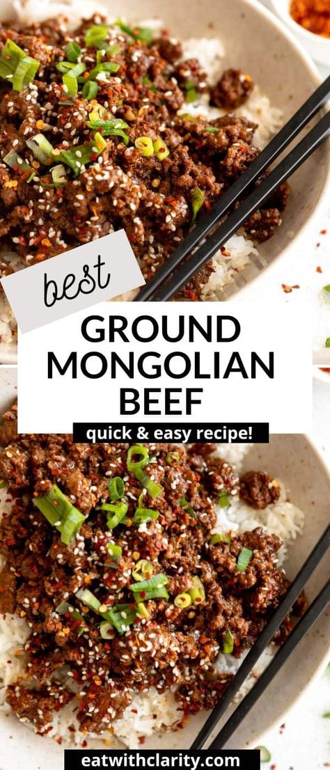 This gluten free Mongolian ground beef is an easy to make dinner recipe that is high protein, perfect for meal prep, low carb and gluten free. Health Dinner Recipes Beef, Organic Beef Recipes, Ground Axis Meat Recipes, Easy Dinner Recipes For Two Dairy Free, Gluten Free Mongolian Beef, Gluten Free Mongolian Beef Recipe, Gf And Df Dinner Recipes, Mongolian Beef Meal Prep, Fast Low Carb Meals