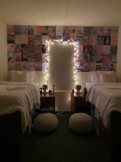 Emory University Dorm Room, 2 Sister Room Ideas, Bestie Roomates Aesthetic, Shared Room Aesthetic Ideas, Dorm Room Ideas 3 People, Bedrooms For 2 Sisters, Two Beds In One Room Aesthetic, Dorm Room 2 Beds, Teen Sisters Bedroom Ideas Shared Rooms