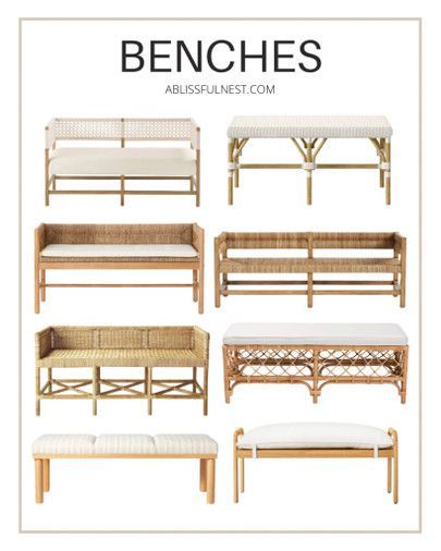 Coastal Bench roundup #EntrywayBench #HallwayBench #RattanBench #SerenaAndLilyBench #HallwayDecor #BedroomBench #EndOfBedBench #TableBench #NewHomeFurniture #NewHomeDecor #studiomcgee #potterybarn #homedecor Coastal Entryway Ideas, Jamaica House, Coastal Entryway, Storage Solutions Bedroom, Coastal Modern, College Room, Home Decor Hacks, Living Room Bench, Coastal Living Room