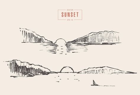 Sunrise Sketch, Sunset Doodle, Sunshine Sketch, Sunset Sketch, Sunrise Illustration, Sunrise Drawing, Odyssey Art, Sunset Drawing, Drawing Sunset