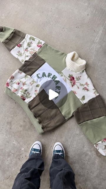 sustainable fashion designer ✄ on Instagram: "which is your fav? ✂️🪡  1. rose garden sweater 🌹🍵🌿 2. twinkle twinkle hoodie 🌟🪐✨ 3. chai tea hoodie 🫖☕️☁️ 4. smokin’ sweater flannel 🖤🤍💨   next live bid: TONIGHT 8pm est ✨ countdown on “next drop” highlight!  follow @susoriginals for more 🪡🪡🪡  #upcycled #reworked #thriftflip" Upcycling, Patchwork, Couture, Patching Sweaters, Sewing Projects Fashion, Upcycle Sweatshirt Ideas, Repurpose Hoodie, Patchwork Upcycled Clothing, Upcycled Hoodie Diy