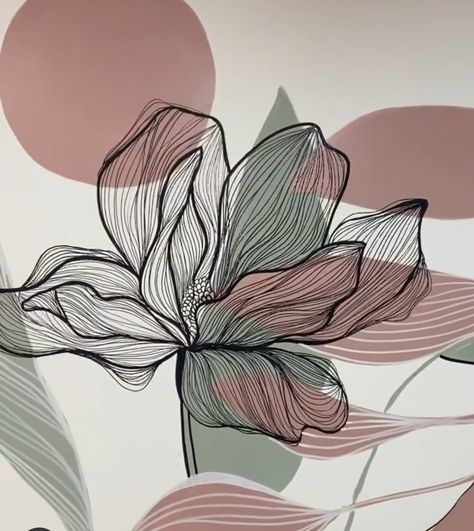 Floral Line Art Wall Mural, Painting Mural, Boho Painting, Drawing Flowers, Wall Painting Decor, Painting Decor, Mural Wall, Nature Art Painting, Paintings I Love