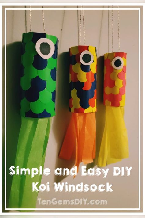 Toilet Paper Roll Wind Chimes, Koinobori Craft, Pool Noodle Halloween Candles, Pony Bead Keychains, Pool Noodle Halloween, Fish Windsock, Windsock Craft, Arctic Animals Crafts, Fish Activities