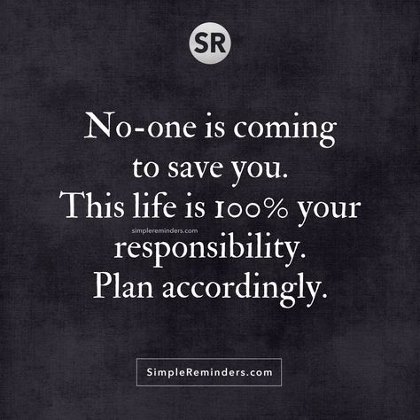 No-one is coming to save you. This life is 100% your responsibility. Plan accordingly. Blame Quotes, Self Reliance, Simple Reminders, Narcissistic Behavior, Love Words, Save You, Meaningful Quotes, Save Yourself, Relationship Quotes