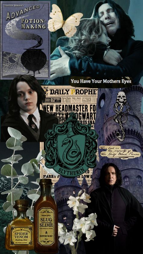 Harry Potter Collage, Severus Snape Aesthetic, Severus Snape Wallpaper, Snape Wallpaper, Slytherin Vibes, Snape Fan Art, Michael Myers Art, Slytherin Wallpaper, Alan Rickman Severus Snape