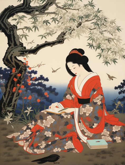 Japanese Art Old, Old Japanese Paintings, Japanese Victorian, Japanese Geisha Painting, Japanese Traditional Painting, Traditional Japanese Woman Art, Japanese Drawing Traditional, Japanese Illustration Traditional, Traditional Japanese Art Aesthetic