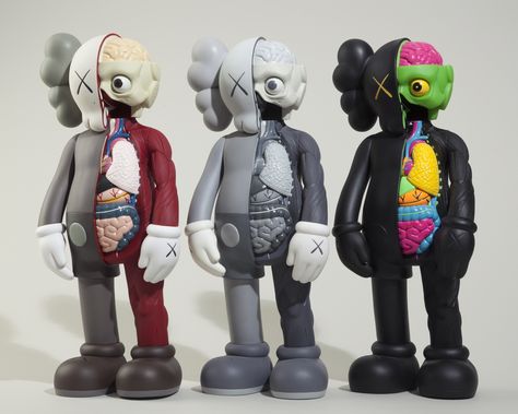 KAWS Dissected Companion (complete set of 3, brown, grey and black), 2006 $6,500 Part of Toy Tokyo: From the Archives Kaws Toys, Kaws Wallpaper, Vinyl Painted, Ceramic Angels, Figurative Sculpture, Art Model, Museum Of Modern Art, Vinyl Figures, Sesame Street