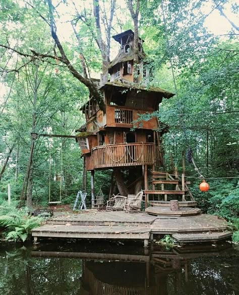 Redwood Forest Treehouse, Forest Treehouse Aesthetic, Treehouse Concept Art, Tree House Aesthetic, Old Tree House, Tree House Village, Treehouse Village, Indoor Forest, Tree House Interior