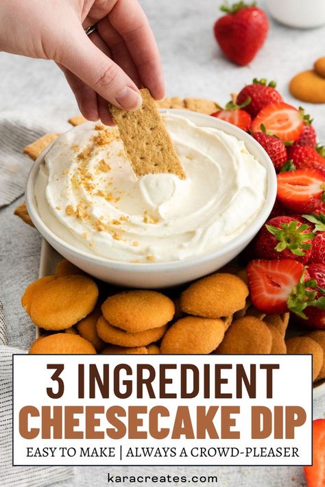 Thanksgiving Dessert Dips, Sweet Dips Recipes, 3 Ingredient Cheesecake, Simple Cheesecake, Easy Dessert Dips, Cheesecake Dip Recipe, Dessert Dip Recipes, 3 Ingredient Desserts, Dessert Dip