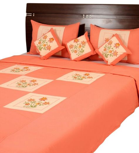 I Bad Sheets Design, Bed Sheet Painting Design, Bed Sheets Online, Bed Cover Design, Designer Bed Sheets, Embroidered Duvet Cover, Double Bed Sheets, Embroidered Bedding, Floral Patches