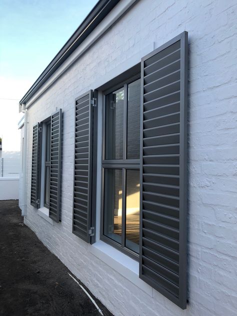 Modern House Shutters, Modern Shutters Exterior, Window Shutters Exterior, Home Window Grill Design, Sculptural Lighting, Window Grill Design Modern, Magic Home, Aluminium Windows And Doors, House Shutters