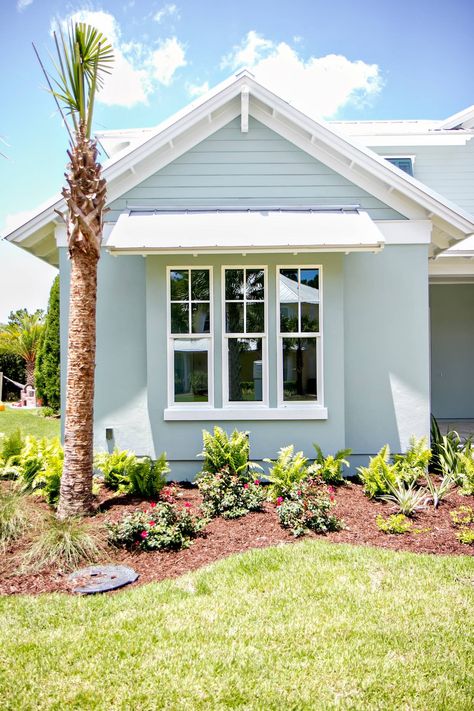 Light Blue House Exterior, Coastal Exterior House Colors, Stucco Exterior Colors, Beach House Exterior Colors, Exterior Beach House, Yellow House Exterior, Light Blue Houses, Coastal Exterior, Gray House Exterior