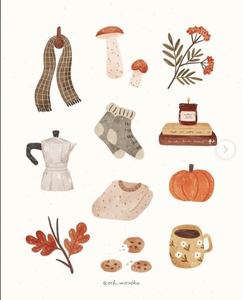 Autumn Illustration, Stickers Kawaii, Autumn Stickers, Illustrators On Instagram, Autumn Cozy, Autumn Art, Sticker Collection, Happy Fall, Cute Illustration