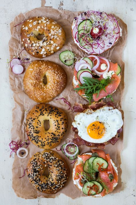 Let me tell you my current obsession is a bagel with cream cheese and salt. So simple and so tasty! Bagel Lox Board, Bagel Fillings Ideas Breakfast, Bagel Sandwich Photography, Breakfast Spread Aesthetic, Bagel Shop Ideas, Savory Bagel Ideas, Bagel Table, Bagel Snack Ideas, Bagels Breakfast Ideas