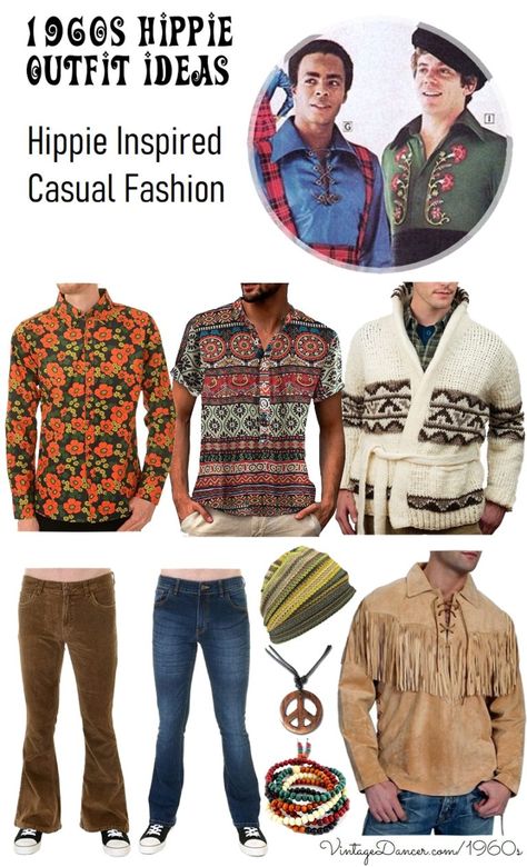 10 Hippie Outfit Ideas for Men Hippie Outfits Aesthetic, Modern Hippie Outfit, Hippy Outfits, Hippie Outfit Ideas, Modern Hippy, 1960s Mens Fashion, Biker Cowboy, 1960s Hippie, Hippie Chic Fashion