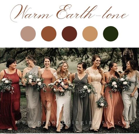 Earth Tone Wedding, Neutral Bridesmaid Dresses, Forest Theme Wedding, Fall Bridesmaids, Fall Bridesmaid Dresses, Enchanted Forest Wedding, Wedding Party Outfits, Wedding Palette, Dream Wedding Ideas Dresses