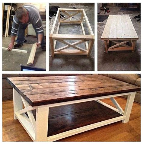 Diy Coffee Table Plans, Diy Farmhouse Coffee Table, Table Palette, Coffee Table Plans, X Coffee Table, Coffee Table Farmhouse, Rustic Coffee Tables, Diy Holz, Diy Coffee Table