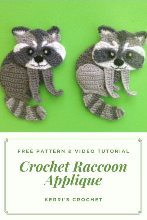 The free crochet pattern and video tutorial for this cute raccoon applique is available at Kerri's Crochet. Crochet Raccoon Applique Free Pattern, Crochet Applique Patterns Free Crochet Applique Patterns Free Animal, Crochet Wolf Applique, Crochet Woodland Animals Applique, Crochet Raccoon Applique, Crochet Raccoon Blanket Pattern, Crochet Raccoon, Raccoon Pattern, Fox Silhouette