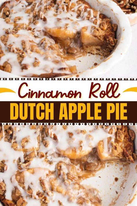 This cinnamon roll Dutch apple pie will be your new favorite treat! Made with just a few simple ingredients, it's a tempting dessert the family will love. Cinnamon Roll Dutch Apple Pie, Apple Pie Easy, Apple Cinnamon Roll Bake, Pie Easy Recipe, Roll Desserts, Dutch Apple Pie Recipe, Cinnamon Roll Apple Pie, Apple Pie Recipe Easy, Cinnamon Apple Pie