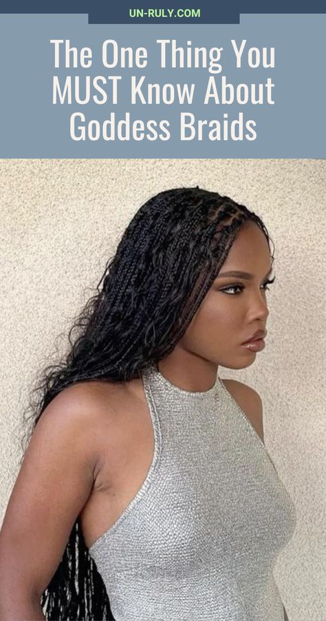 Braided Hairstyles For Black Women Goddess Braids, Goddess Braids Maintenance, Boho Braids With Synthetic Hair, Goddess Braids Crochet Hair, Goddess Braids With Straight Hair, Hair For Boho Knotless Braids, Goddess Braids Half Up Half Down, Styling Goddess Braids Hairstyles, Boho Braids Vs Goddess Braids