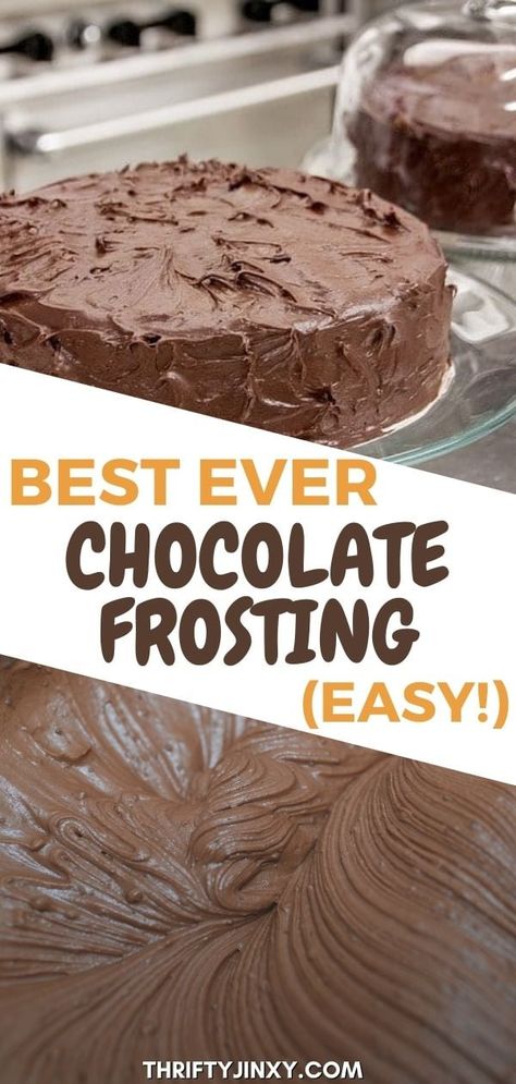 This amazing chocolate frosting recipe is the best way to make your cake or cupcakes stand out from the crowd. It's easy to make, creamy and delicious. #frosting #cakefrosting #chocolatefrosting #baking #cupcakes #icing #chocolatedessert Easy Homemade Chocolate Frosting, Chocolate Icing Recipe Easy, Chocolate Cake Frosting Recipes, Chocolate Cookie Icing, Cooked Chocolate Frosting, Homemade Chocolate Icing, Best Chocolate Frosting Recipe, Easy Whipped Cream, Chocolate Frosting Easy