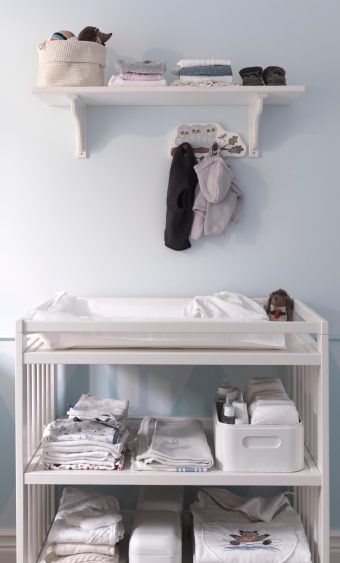 GULLIVER changing table with lots of storage space Gulliver Ikea Changing Table, Ikea Gulliver Changing Table, Gulliver Changing Table, Ikea Changing Table, Tiny Nursery, Children's Bedroom Ideas, Newborn Room, Nursery Shelves, Baby Room Inspiration