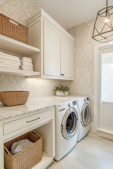 ♥ Looking for laundry room ideas to transform your space? Discover the best laundry room designs, organization tips, and small space solutions. From farmhouse style to modern laundry rooms, find inspiration for your laundry room makeover. 🧺🏡 #laundryroom #homedecor #organization #smallspaces #farmhousestyle Small White Laundry Room, Modern House Laundry Room, Modern Laundry Room Ideas, Functional Laundry Room, Laundry Room Designs, House Laundry Room, White Laundry Rooms, Room Scandinavian, Modern Laundry