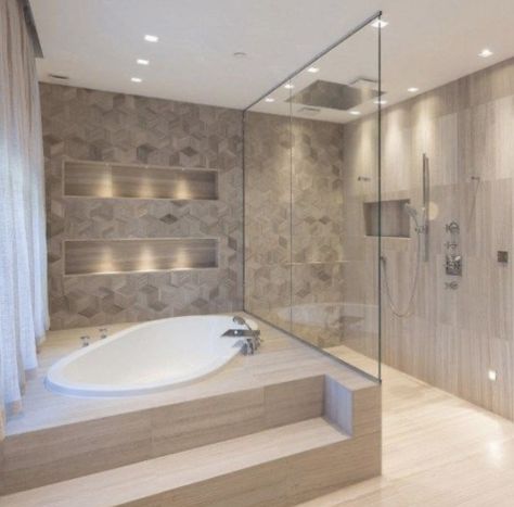 Bath Tub In Bedroom Modern, Big Bathroom With Bathtub, Bathroom With Big Tub, Shower Designs Walk In, Big Showers Walk In Dream Bathrooms, Modern Bathroom With Tub, Big Bath Tub, Bathroom Ideas Big, Big Bathroom Ideas