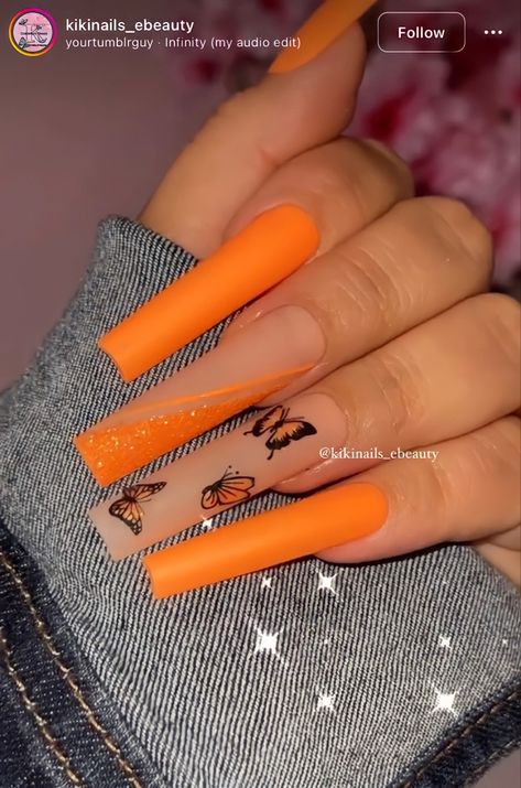 Long Neon Orange Acrylic Nails, Colorful Coffin Acrylic Nails, Acrylic Nails Yellow, Neon Orange Nails, Orange Acrylic Nails, Orange Nail, Spring Acrylic Nails, Drip Nails, Matte Nails Design