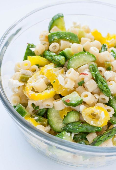 Pasta Salad With Cucumber, Lemon Pasta Salad, Lemon Pasta Salads, Recipes With Banana Peppers, Lemon Asparagus Pasta, Asparagus Pasta Salad, Cucumber Pasta Salad, Salad With Cucumber, Feta Pasta Salad