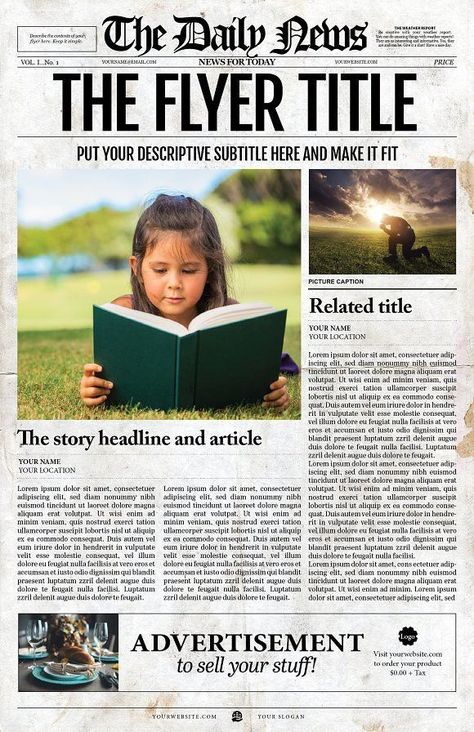 Make Your Own Newspaper, Newspaper Article Template, Newspaper Design Layout, Article Template, Newspaper Layout, Newspaper Front Pages, Student Newspaper, Illustrator Template, Newspaper Cover