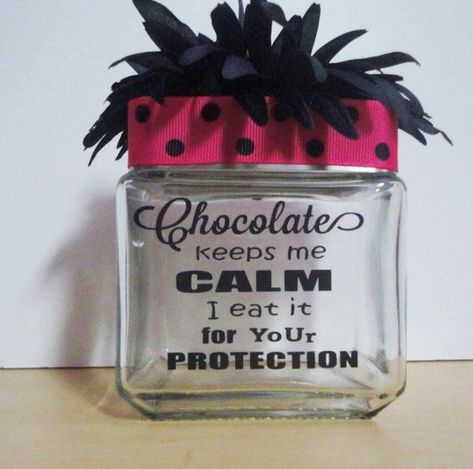 Candy Jars, Glassware, Chocolate, Funny Sayings,Gifts, Desk ... Candy Jar Sayings, Desk Candy Jar, Candy Jar Gift Ideas, Desk Things, Candy Jars Diy, Chocolate Funny, Desk Friend, Vendor Market, Crafts With Glass Jars