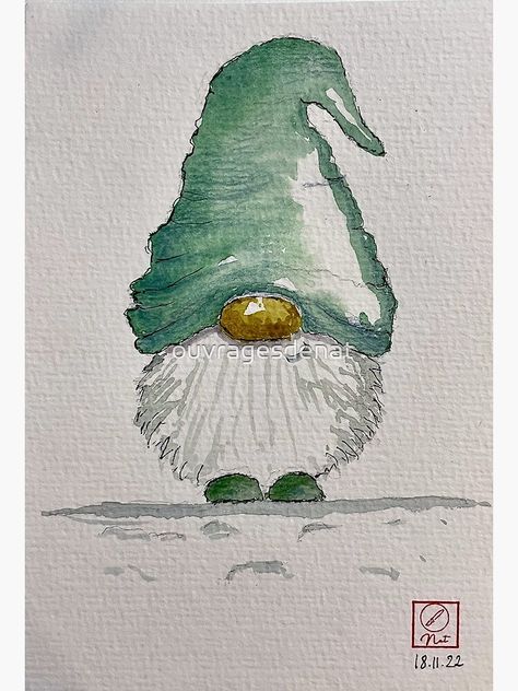 Christmas Whimsical Art, Gonk Art, Watercolour Gnomes, Watercolor Christmas Cards Diy, Watercolor Gnome, Painted Christmas Cards, Learn Watercolor Painting, Watercolor Paintings For Beginners, Winter Watercolor