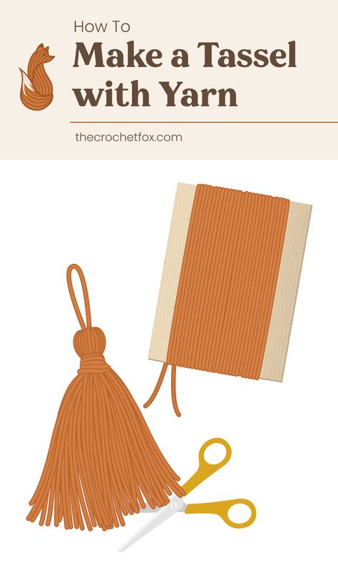 Add a little extra omph to your crochet projects by making and attaching tassels that are perfect for crochet bags, pillows and even blankets. Here's an easy step-by-step beginner tutorial on how to make tassels out of yarn.| More crochet tips and guides at thecrochetfox.com Make A Tassel With Yarn, Tassels Diy Tutorials, Make Tassels, Make A Tassel, Magic Ring Crochet, How To Make Tassels, Tassel Bookmark, Crochet Tips, Diy Tassel