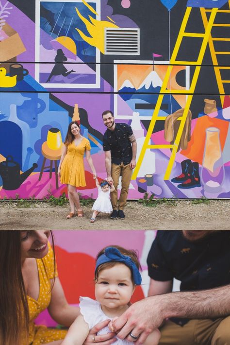 Mural Family Photoshoot, Family Mural, Urban Family Photography, Urban Family Photos, City Photoshoot, Lifestyle Family Photography, Fun Family Photos, Photographer Lifestyle, Summer Family Photos