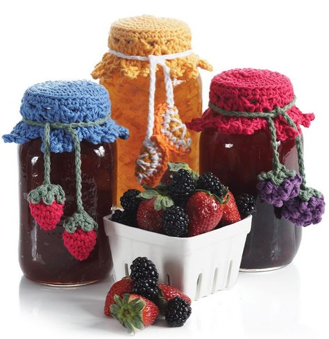 Canning Jar Tops Most of our audience know that Diva Dan is a foodie. He prepares every meal and is adventurous when it comes to pulling recipes from magazines and… The post Canning Jar Top Crochet Patterns appeared first on The Crochet Crowd. Knitted Strawberry, Jar Lid Cover, Crochet Teacher Gifts, Jar Toppers, Crochet Jar Covers, Crochet Topper, Jar Covers, Crochet Crowd, Funny Fruit