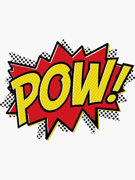 "Pow" Sticker by CityOfHoods | Redbubble Superhero Printables Free, Superhero Printables, Indie Comics, Superhero Cartoon, Handwritten Text, Super Hero Theme, Batman Party, Batman Birthday, Book Corners