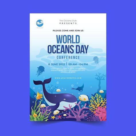 Beach Clean Up Poster, World Ocean Day, Menu Design Inspiration, World Oceans Day, Newsletter Ideas, Beach Clean Up, Vector Gradient, Ocean Club, Ocean Day