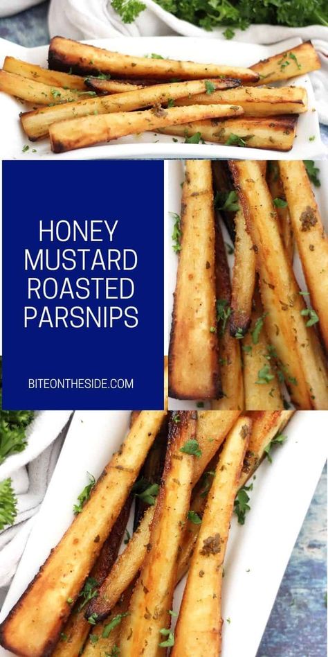 These sweet and tangy oven roasted parsnips are sure to tickle your tastebuds. They make for the perfect side dish for any roast dinner, and are sure to be the star of the show. Add some flavor to your table with these honey and mustard parsnips. Honey Glazed Parsnips, Parsnip Recipes, Gluten Free Recipes Side Dishes, Roasted Parsnips, Gluten Free Sides Dishes, Honey Glazed, Honey Mustard Sauce, Roasted Mushrooms, Roast Dinner