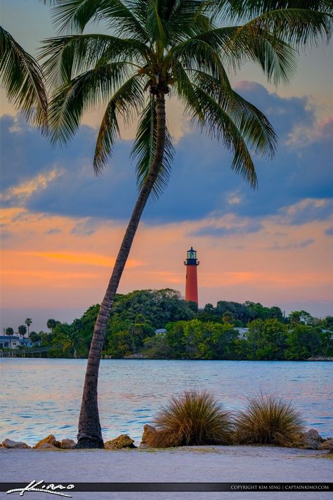 Jupiter Inlet Lighthouse from Dubois Park Pink Clouds Jupiter Lighthouse, Florida Lighthouses, Jupiter Beach, Landscape Tattoo, Lighthouse Pictures, Jupiter Florida, Florida Photography, Jupiter Fl, Palm Beach Florida