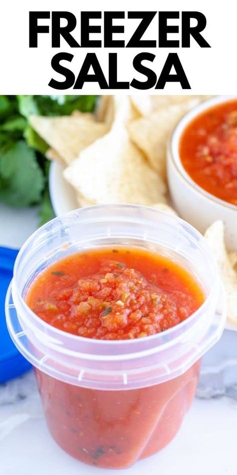 Learn the best way to freeze salsa along with a freezer salsa recipe using canned tomatoes. Salsa Recipe For Freezing, Easy Freezer Salsa Recipe, Mrs Wages Salsa Recipe, Freezing Salsa, Freezer Salsa Recipe, Salsa Recipe Using Canned Tomatoes, Freezer Salsa, Freeze Salsa, Fresh Salsa Recipe Homemade