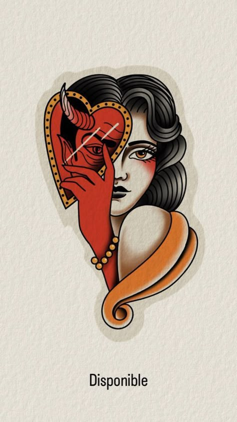 Two Face Traditional Tattoo, Tradional Tattoos For Women, Trad Face Tattoo, Neo Traditional Leg Tattoos Women, American Traditional Prints, Scary Traditional Tattoo, Neo American Traditional Tattoo, Traditional Woman Face Tattoo, Traditional Tattoo Sleeve Women