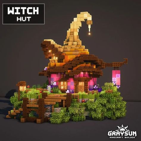 Minecraft Witch Cottage Ideas, Minecraft Which Hut, Minecraft Fantasy Witch House, Mc Witch House, Witch Shop Minecraft, Fantasy Shop Minecraft, Minecraft Witch Hut Ideas, Minecraft Witches House, Minecraft Fantasy Build Ideas