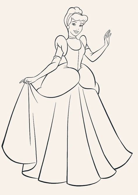 Disney Princess Drawings Cinderella, Cinderella Cartoon Drawing, Cinderella Pencil Drawing, Disney Cinderella Drawing, Sketch Of Cinderella, Cinderella Colouring Pages, Easy Cartoon Drawings Disney Princesses, Disney Character Coloring Pages, Cinderella Drawing Sketches