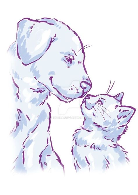 Cat And Dog Sketch, Dog And Cat Matching Icons, Dog And Cat Drawing, Tattoo Gato, Cat And Dog Drawing, Dog Line Drawing, Dogs Hugging, Dog Cuddles, Dog Line Art