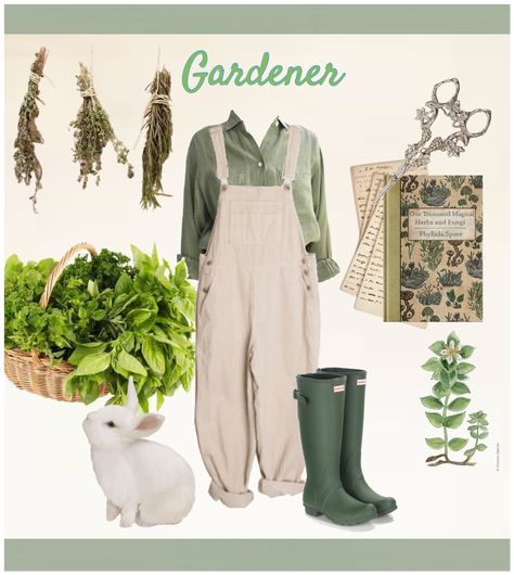 Gardener outfit ideas | Gardener Style Clothes, Working In The Garden Outfit, Gardner Aesthetic Outfit, Farming Aesthetic Outfit, Plant Outfit Aesthetic, Aesthetic Gardening Outfits, Cute Gardener Outfit, Flower Shop Owner Outfits, Farmer Clothes Aesthetic