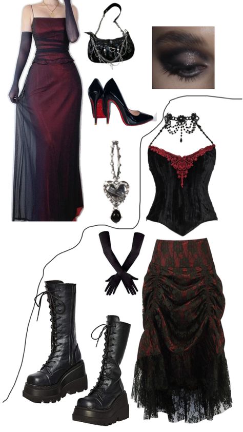 Edgy Outfits, Red Goth Outfits, Afro Punk Fashion, Outfits 2000s, Prom Outfits, Gothic Outfits, Goth Outfits, Alternative Outfits, Dark Fashion