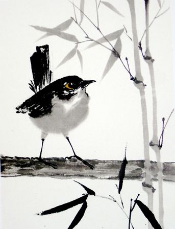 Winter wren -  by Kalpa Machlachlan, Netherlands Winter Wren, Japanese Ink Painting, Japanese Bird, Zen Painting, Sumi E Painting, Japan Painting, Japanese Watercolor, Ink Wash Painting, Chinese Art Painting