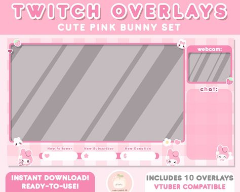 10x Twitch Cute Pink Bunny Stream Overlay | Webcam Vtuber Overlays | Aesthetic, Bundle Twitch Streamer Layout | Kawaii Twitch Overlay S https://etsy.me/3lAjA9z #etsy #pink #purple #twitchpack #twitchcute #twitch #twitchoverlay #vtuberoverlay #streamoverlay Sanrio Twitch Overlay, Streamer Overlay Template, Kawaii Twitch Overlay, Vtuber Twitch Overlay, Pink Twitch Overlay, Streamer Layout, Vtuber Overlay Design, Vtuber Layout, Pink Vtuber